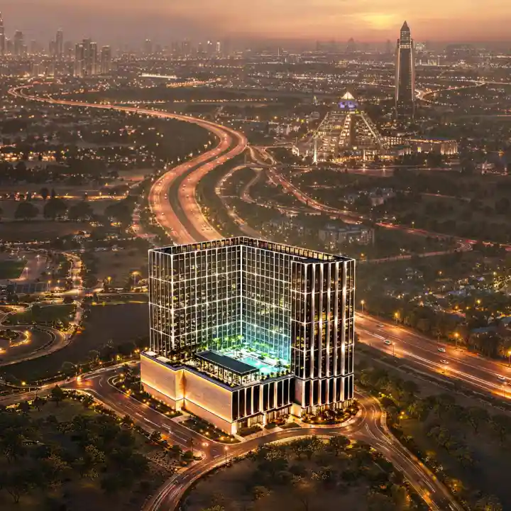 An aerial perspective of Al Jaddaf