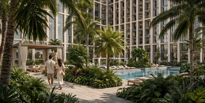Pool and landscaped outdoor spaces